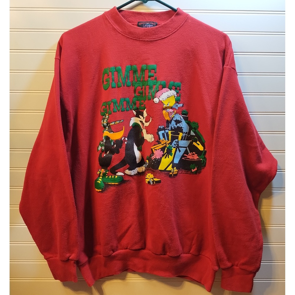 Vintage 1994 Looney Tunes Sylvester and Tweety Gimme‎ Christmas Sweatshirt Large